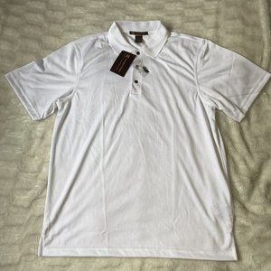 Harriton M345 Mens White Polyester Short Sleeve Collared Polo Shirt Size Medium